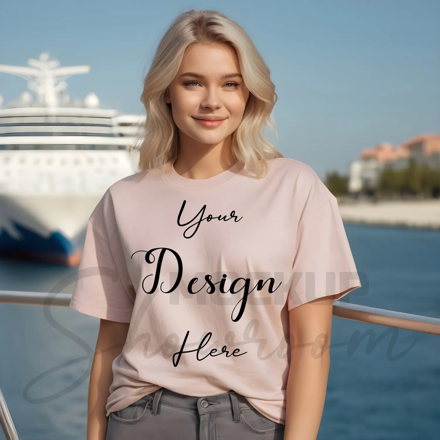 Women's Heather Peach T-Shirt Mockup, Front View
