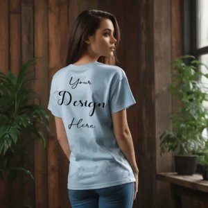 Women's Light Blue T-Shirt Mockup, Back View