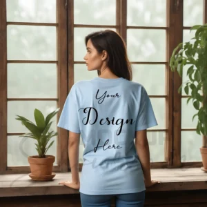 Women's Light Blue T-Shirt Mockup, Back View