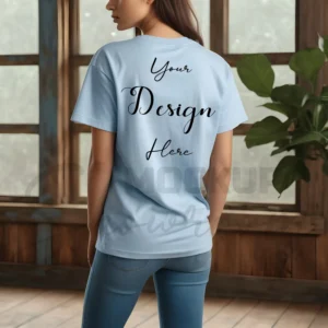 Women's Light Blue T-Shirt Mockup, Back View