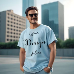 Mens Light Blue T-Shirt Mockup, Front View