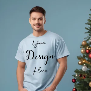 Mens Light Blue T-Shirt Mockup, Front View