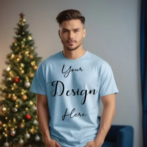 Mens Light Blue T-Shirt Mockup, Front View