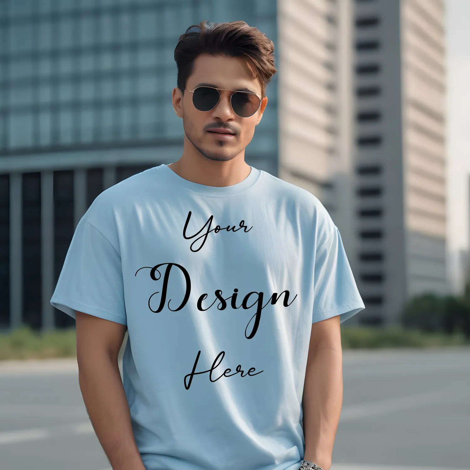 Mens Light Blue T-Shirt Mockup, Front View