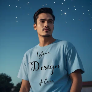 Mens Light Blue T-Shirt Mockup, Front View