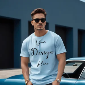 Mens Light Blue T-Shirt Mockup, Front View