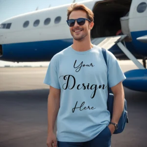 Mens Light Blue T-Shirt Mockup, Front View