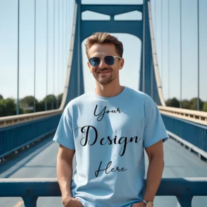 Mens Light Blue T-Shirt Mockup, Front View