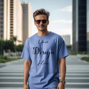 Mens Light Blue T-Shirt Mockup, Front View