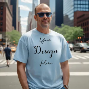 Mens Light Blue T-Shirt Mockup, Front View