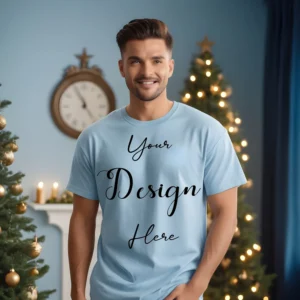 Mens Light Blue T-Shirt Mockup, Front View