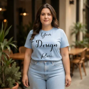 Womens Light Blue Plus-size T-shirt Mockup-3 Front View | For Etsy, Shopify and POD Sellers