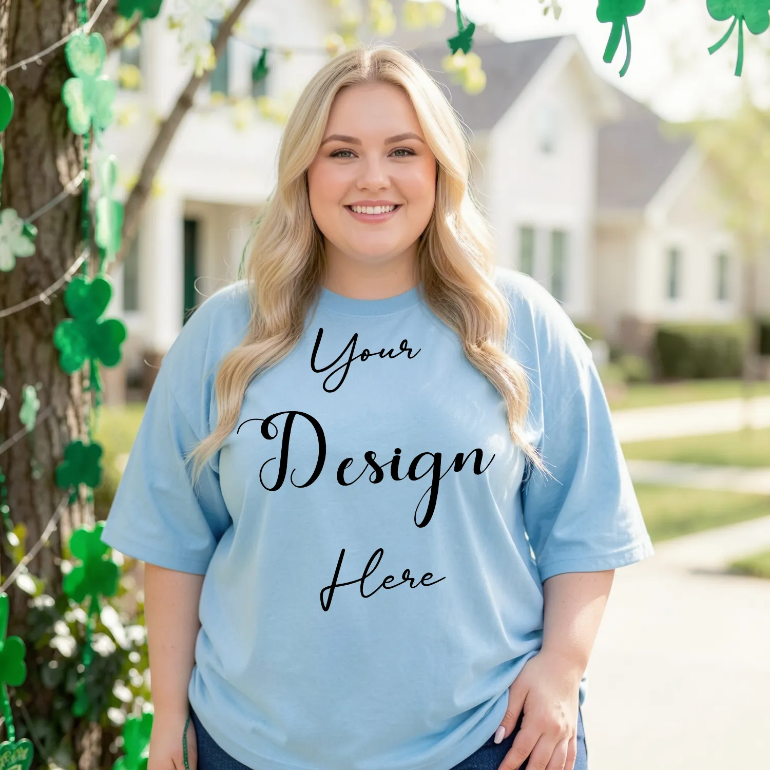 Womens Light Blue Plus-size T-shirt Mockup-6 Front View | For Etsy, Shopify and POD Sellers