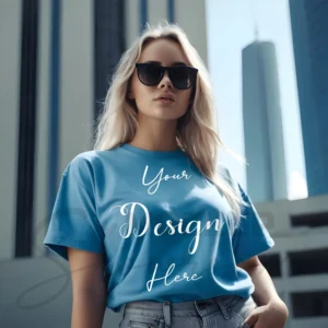 Women's Light Blue T-Shirt Mockup, Front View