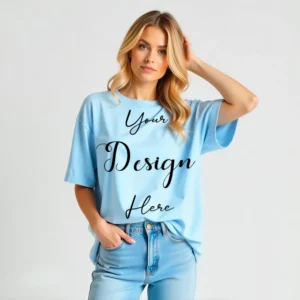 Women's Light Blue T-Shirt Mockup, Front View
