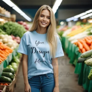 Women's Light Blue T-Shirt Mockup, Front View