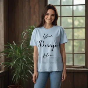 Women's Light Blue T-Shirt Mockup, Front View