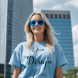 Women's Light Blue T-Shirt Mockup, Front View