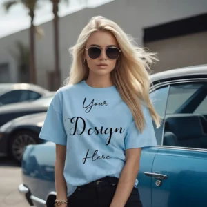 Women's Light Blue T-Shirt Mockup, Front View