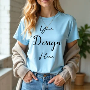 Women's Light Blue T-Shirt Mockup, Front View