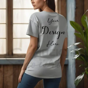 Women's Light Gray T-Shirt Mockup, Back View