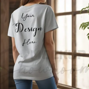 Women's Light Gray T-Shirt Mockup, Back View