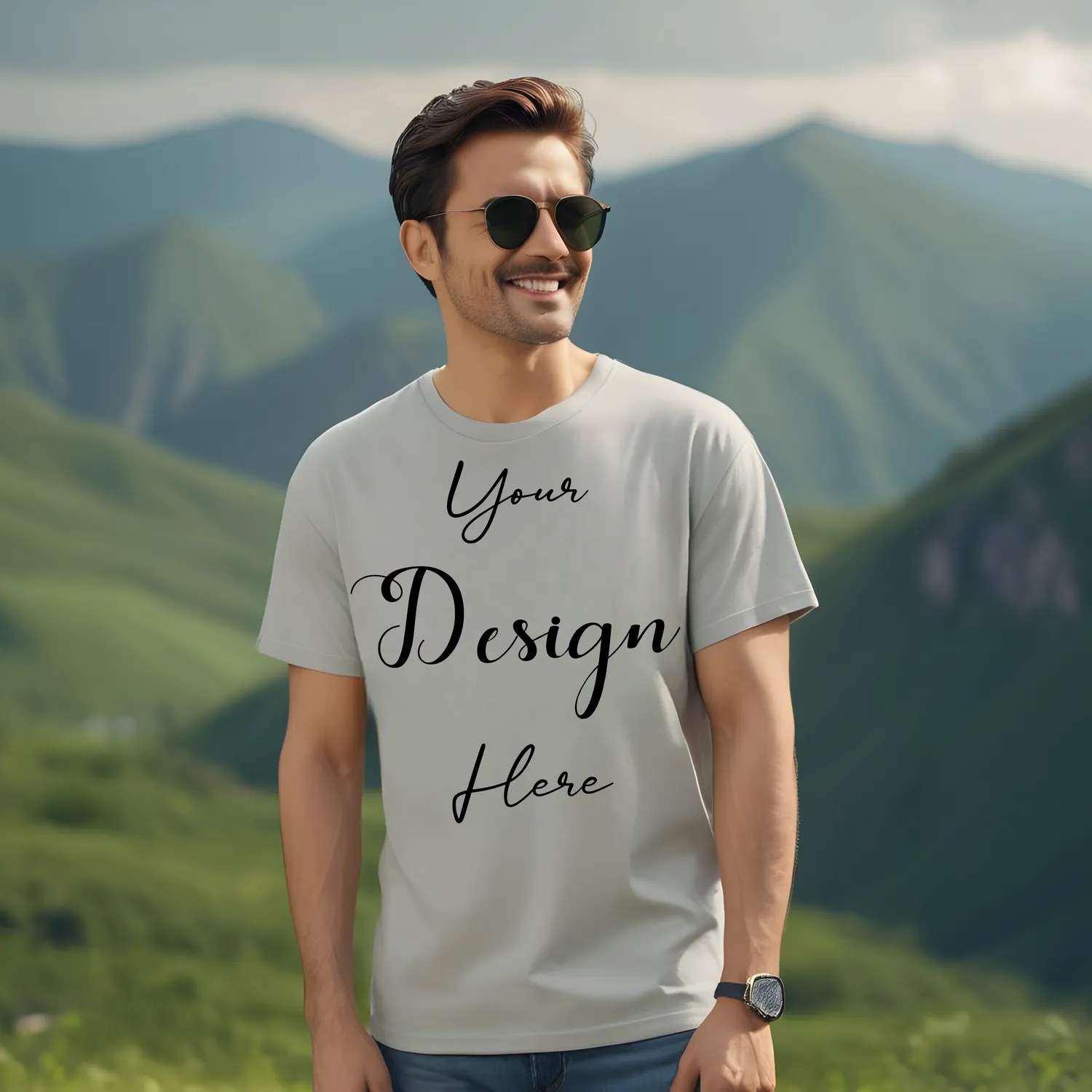 Mens Light Gray T-Shirt Mockup, Front View