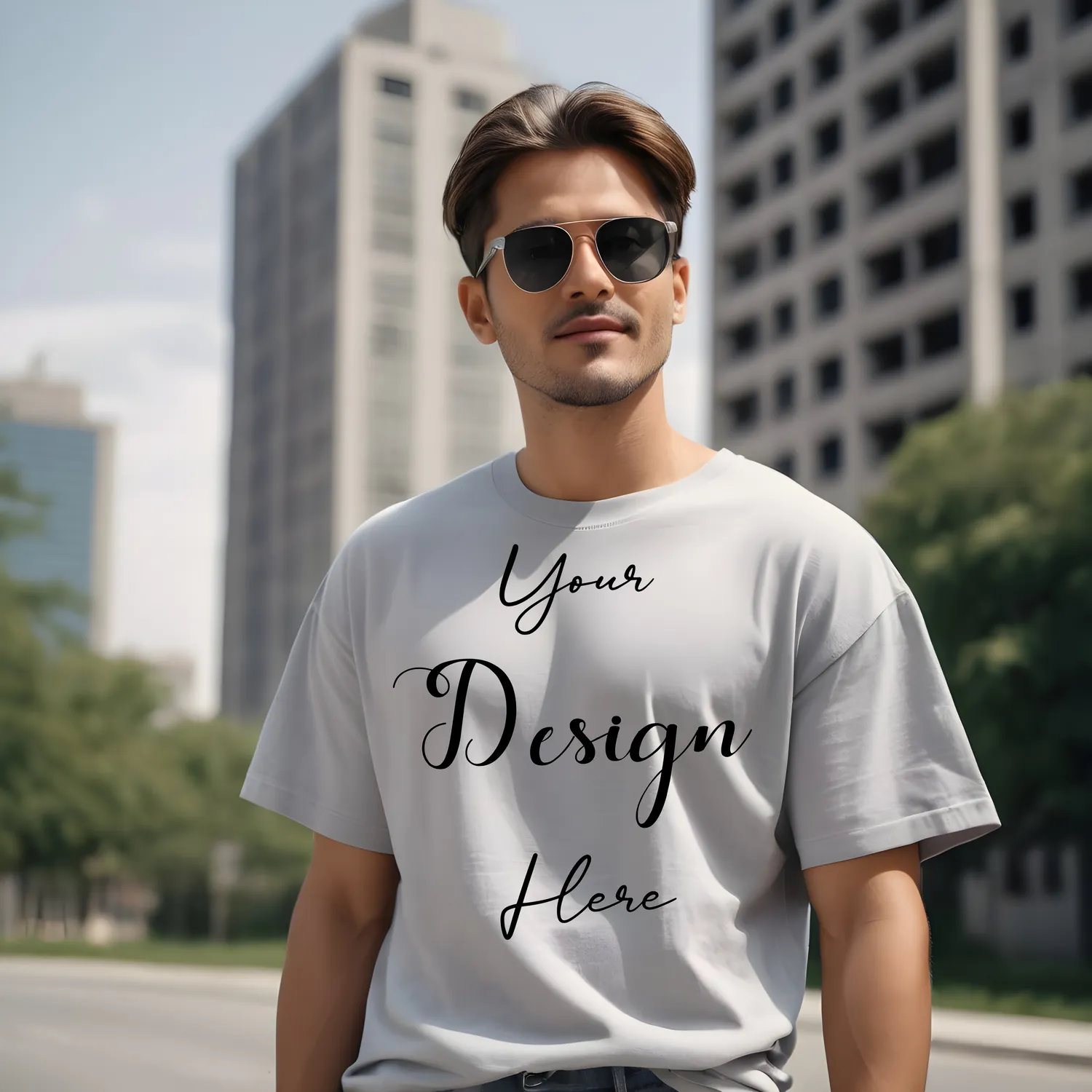 Mens Light Gray T-Shirt Mockup, Front View