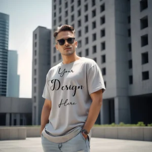 Mens Light Gray T-Shirt Mockup, Front View