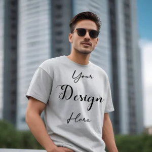 Mens Light Gray T-Shirt Mockup, Front View