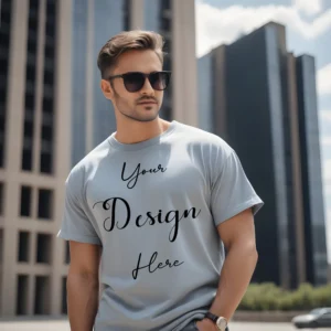 Mens Light Gray T-Shirt Mockup, Front View