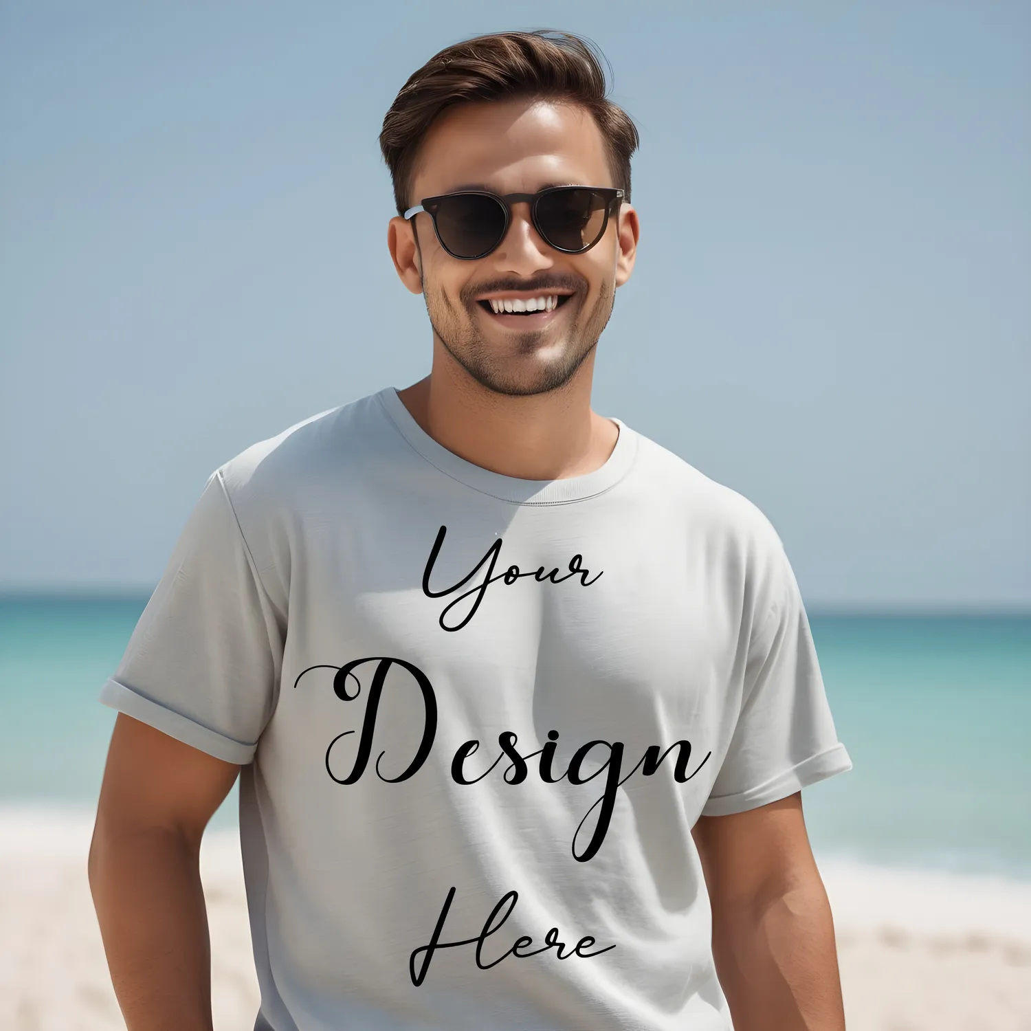 Mens Light Gray T-Shirt Mockup, Front View