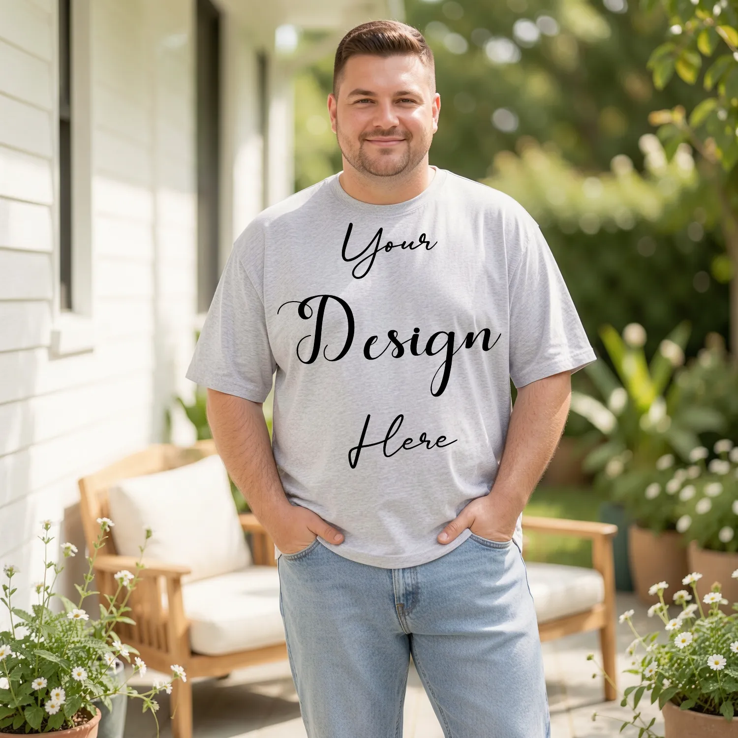 Mens Black Plus-size T-shirt Mockup, Front View