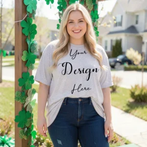 Womens Light Gray Plus-size T-shirt Mockup-1 Front View | For Etsy, Shopify and POD Sellers