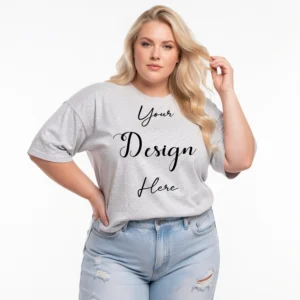 Womens Light Gray Plus-size T-shirt Mockup-3 Front View | For Etsy, Shopify and POD Sellers