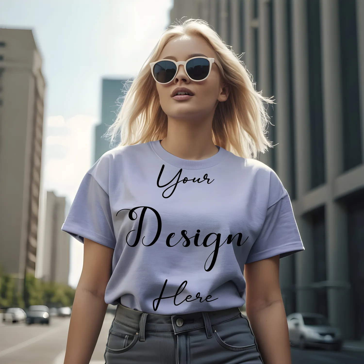Women's Light Gray T-Shirt Mockup, Front View