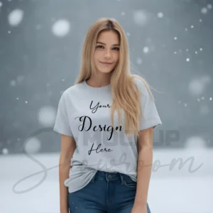 Women's Light Gray T-Shirt Mockup, Front View