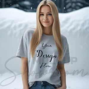 Women's Light Gray T-Shirt Mockup, Front View