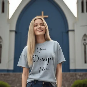 Women's Light Gray T-Shirt Mockup, Front View