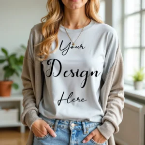 Women's Light Gray T-Shirt Mockup, Front View