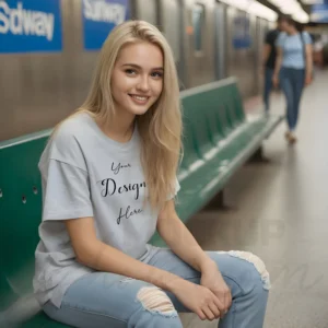 Women's Light Gray T-Shirt Mockup, Front View