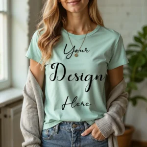 Women's Light Green T-Shirt Mockup, Front View