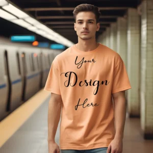 Mens Light Orange T-Shirt Mockup, Front View