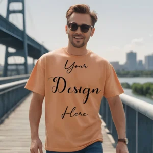 Mens Light Orange T-Shirt Mockup, Front View