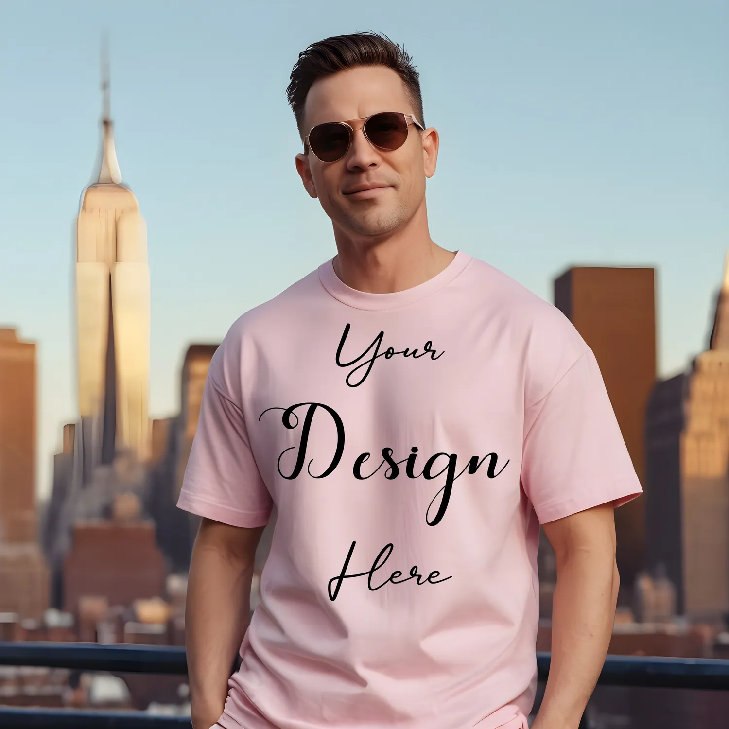 Mens Light Pink T-Shirt Mockup, Front View