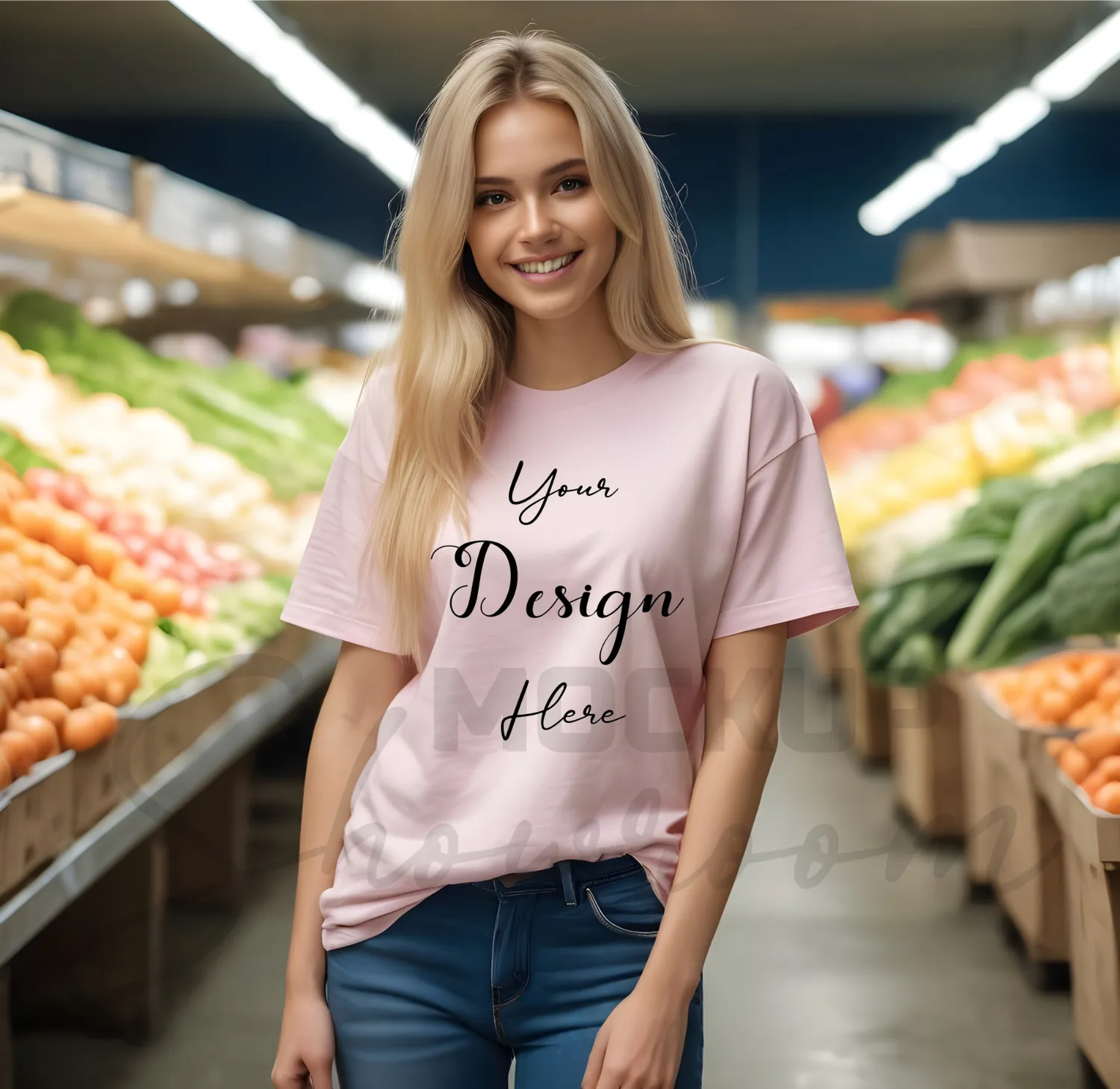 Women's Light Pink T-Shirt Mockup, Front View