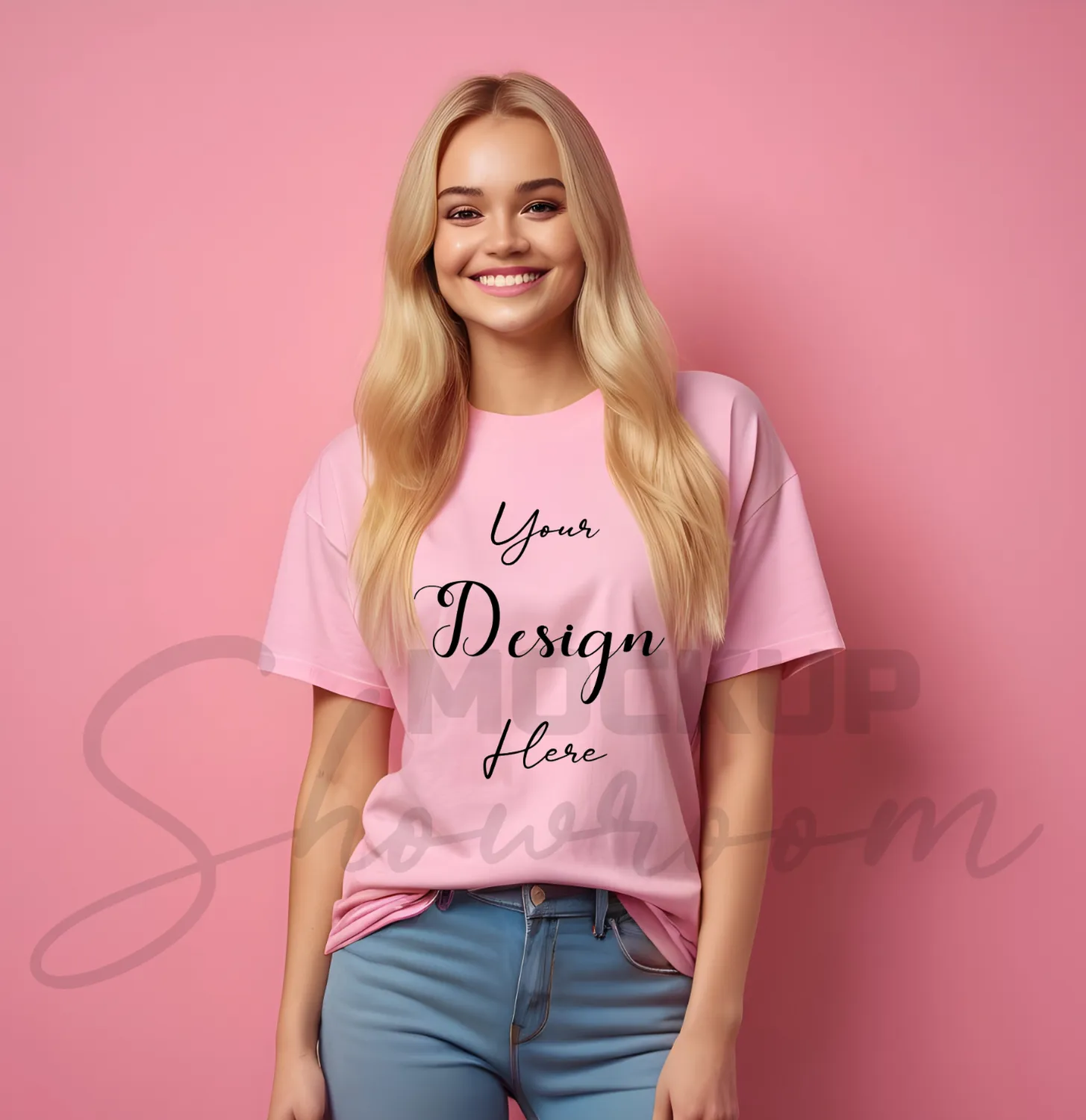 Women's Light Pink T-Shirt Mockup, Front View