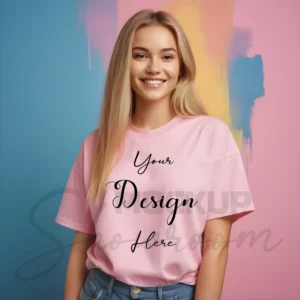 Women's Light Pink T-Shirt Mockup, Front View