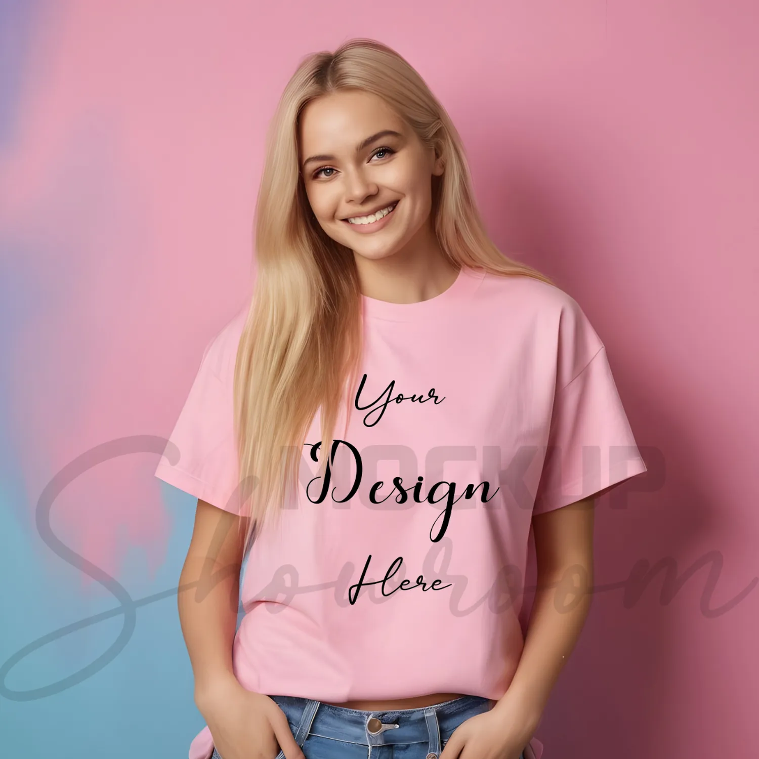 Women's Light Pink T-Shirt Mockup, Front View