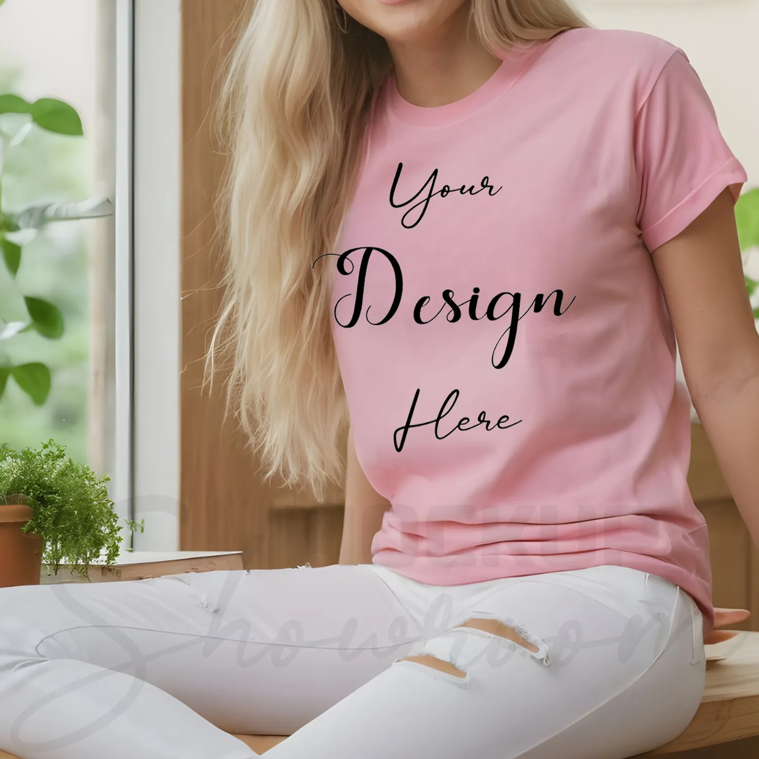 Women's Light Pink T-Shirt Mockup, Front View